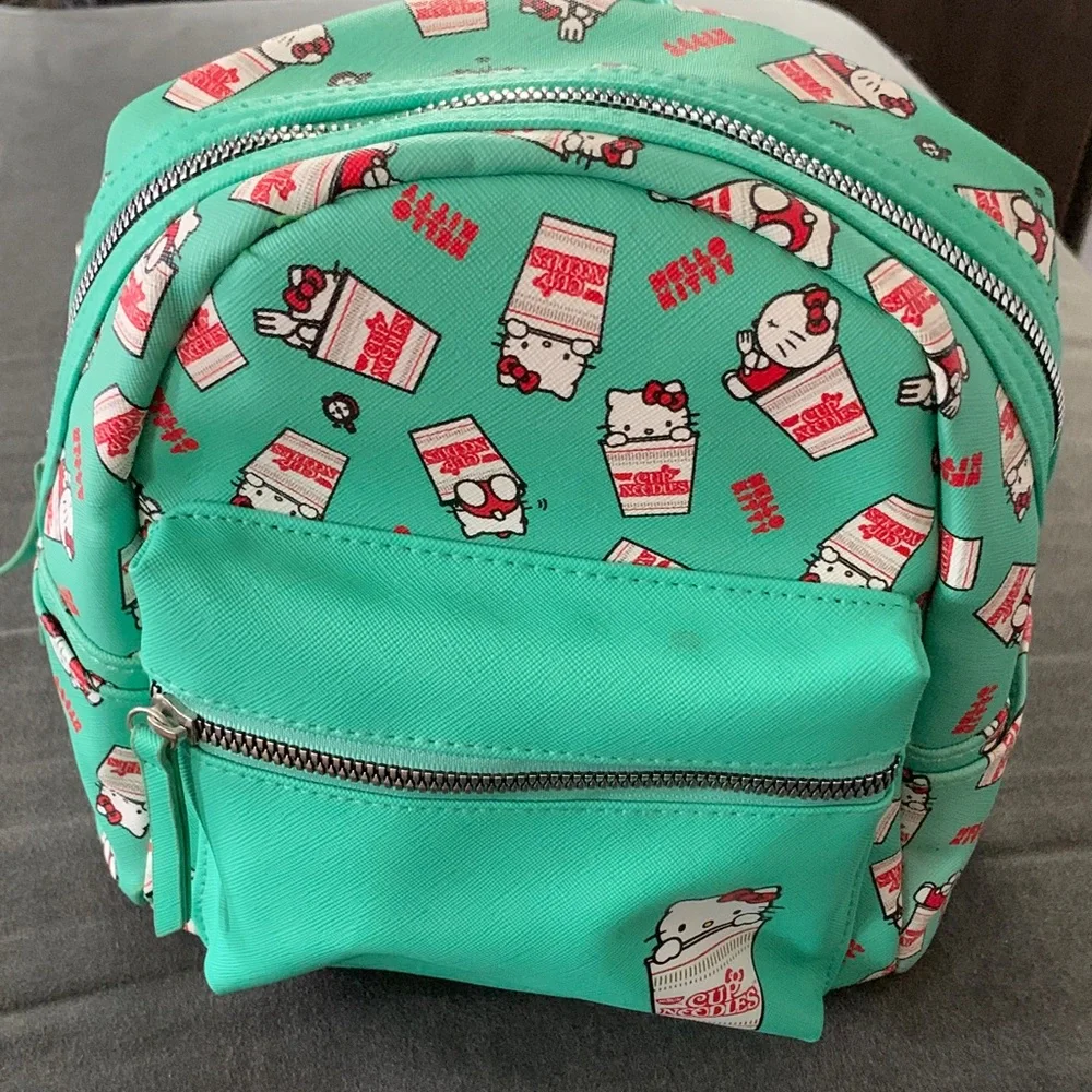 Hello Kitty Teal Mini Backpack with Cup Noodle Accents - Picture 1 of 10